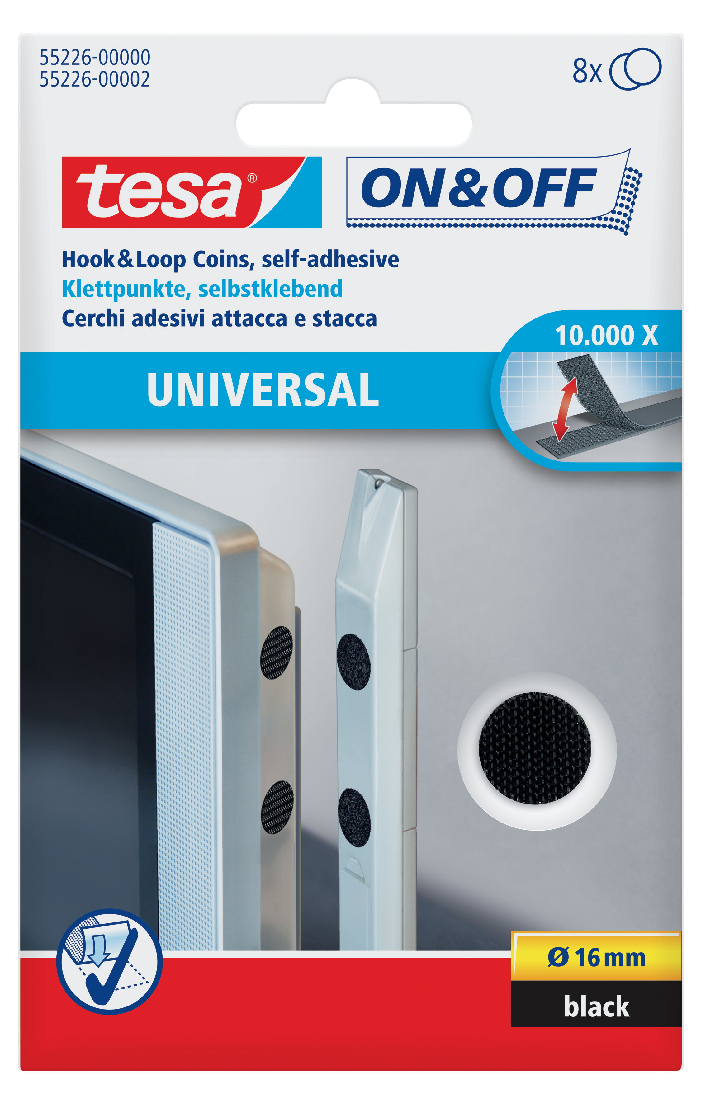 Klettpunkte Tesa 55226 sw Durch. 16mm On & Off Schwarz