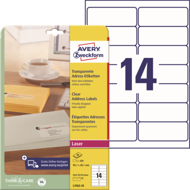 Etikett Avery Zweckform L7563-25 99,1x38,1mm transparent 350 St.