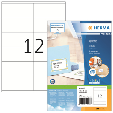 Etikett Herma 4457 105,0x48,0mm weiß Inkjet-, Laser- U. Kopier