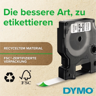 Schriftband Dymo 40913 41913 weiß/schw. Breite 9mm, Länge 7m