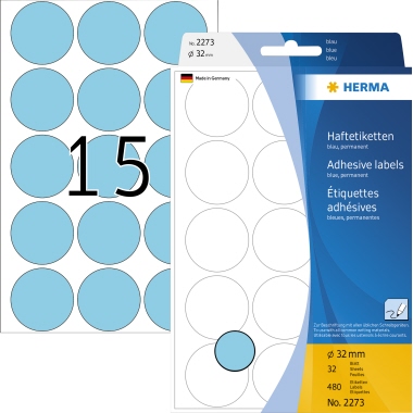 Etikett HERMA 2273 Ø-32mm blau Markierungspunkte 480 St.