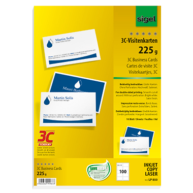 Visitenkarten Sigel LP850 3C 85x55mm, 225g, Beidseitig Bedruckbar