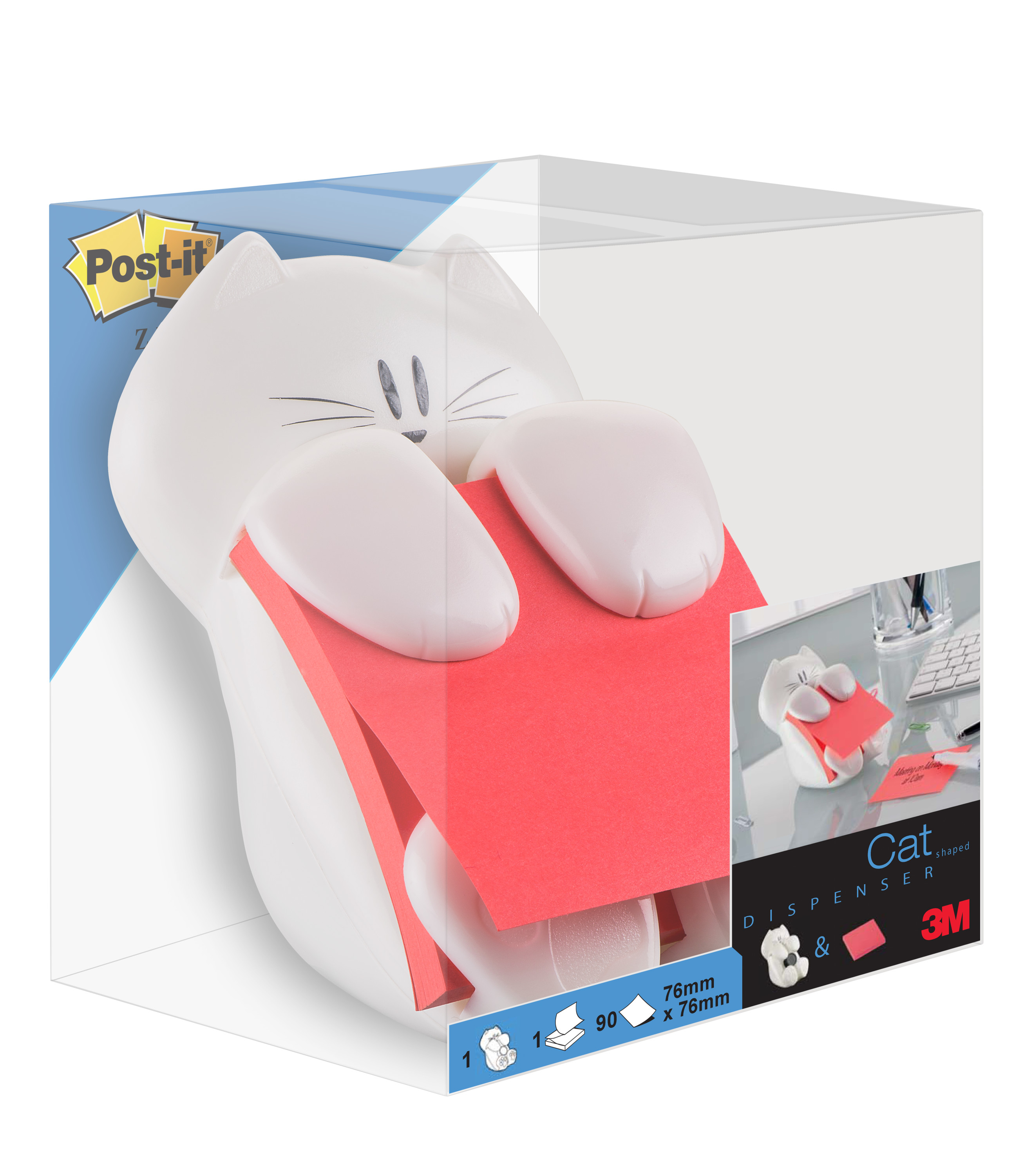 Haftnotizspender Post-It Cat-330 Z-Notes WEIß, 85x110x110mm, Inkl. 1 Block