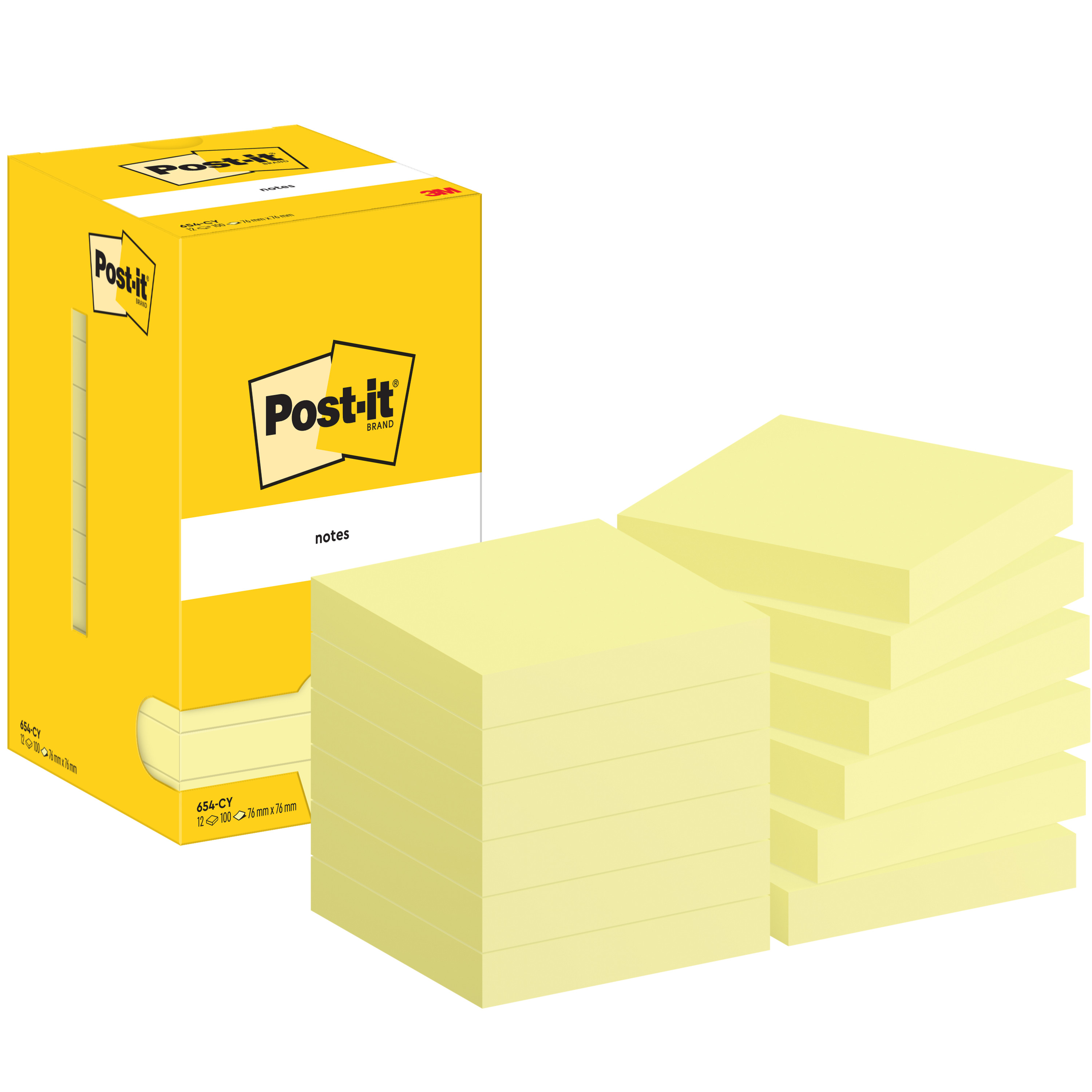 Haftnotiz 654CY 76x76mm gelb 100 Bl./Block 12 St./Pack