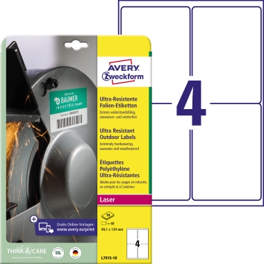 Etikett Avery Zweckform L7915-10 99,1x139mm weiß  Folie ultraresistent 40 St.