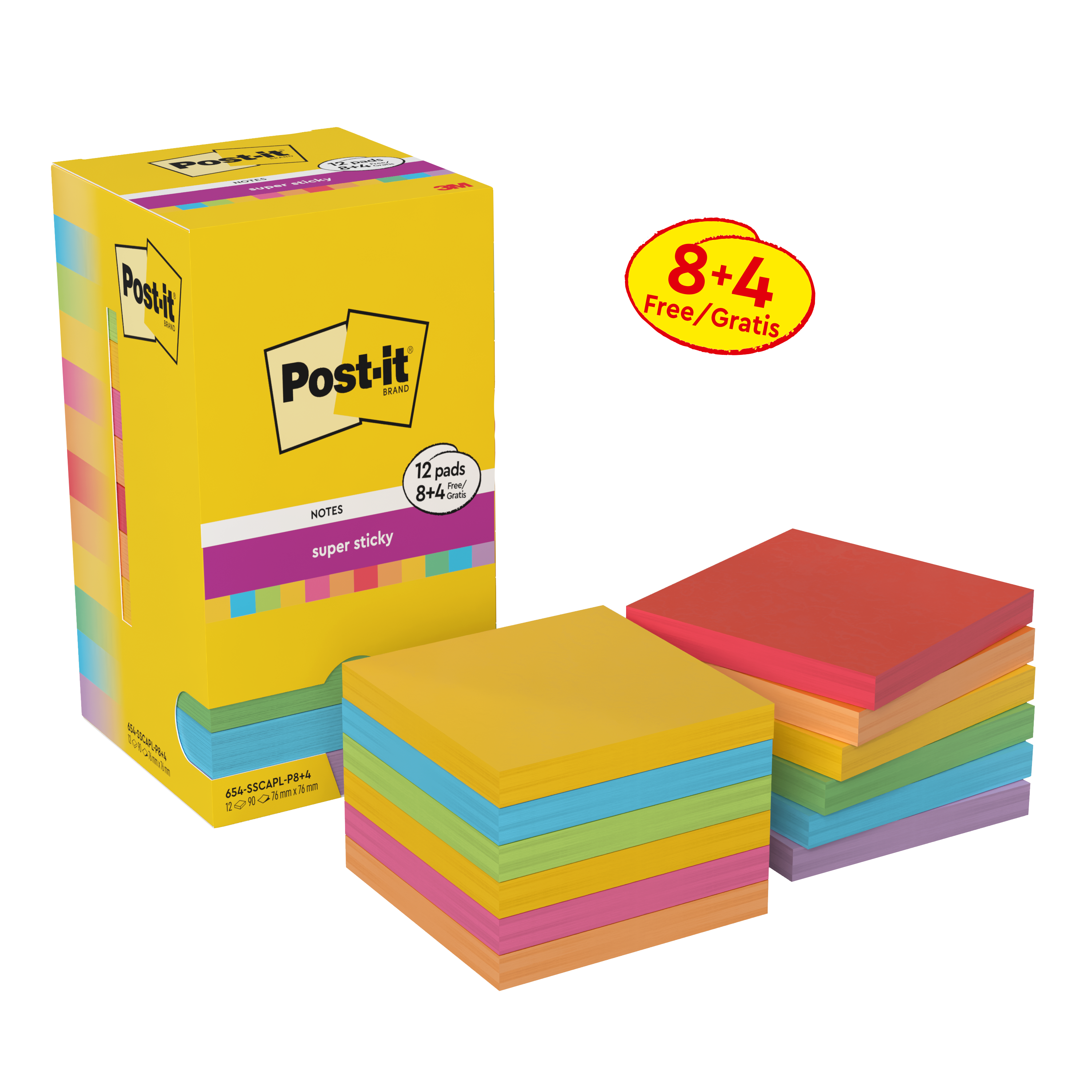 Haftnotiz Post-It 654-SSCAPL 76x76mm 8+4 