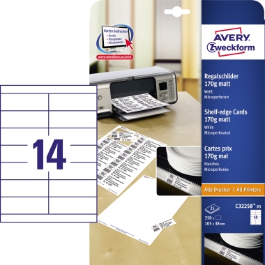 Regalschild Avery Zweckform C32258-25 105x38mm 350 Stück