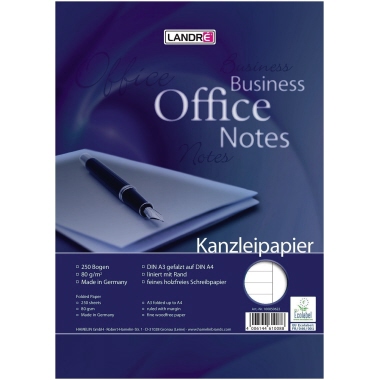 Kanzleipapier A4 80g liniert mit Rand Lin25 A3 auf A4 9mm liniert mit Rand