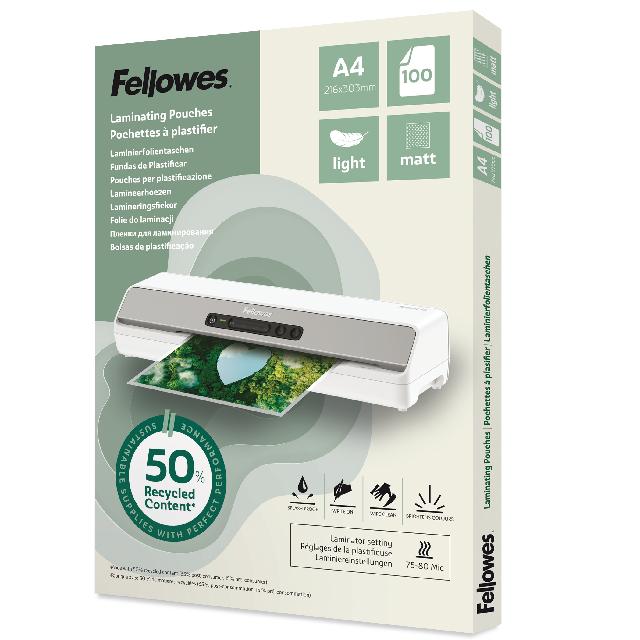Folientasche Fellowes A4 100143435 80mic Recycled matt Pack. 100 Stück