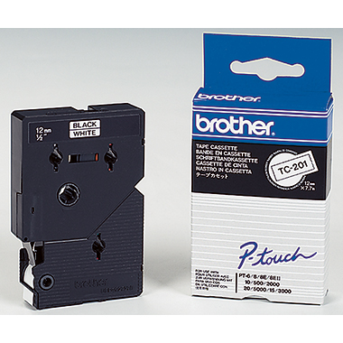 Schriftband Brother TC-201 weiß/schwarz 12mm x 7,7m