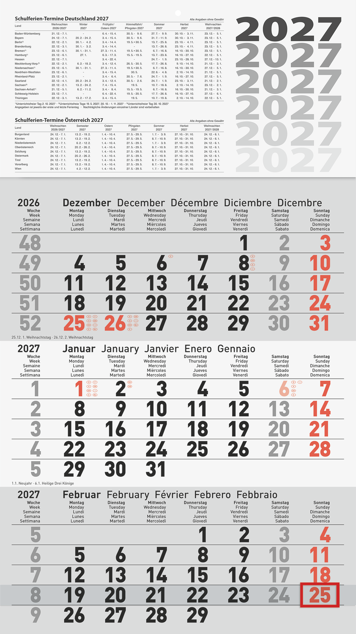 Dreimonatskalender 60114 30x52cm Glocken 