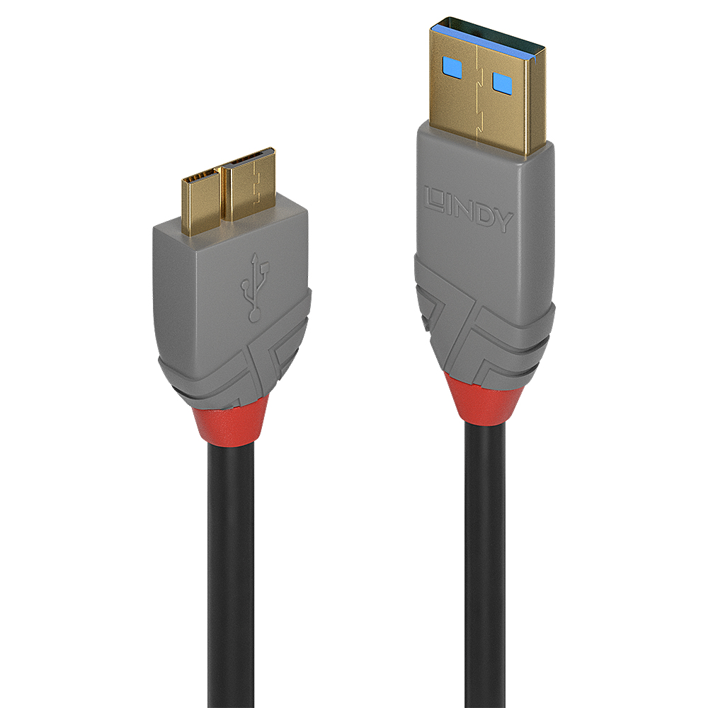 USB Kabel Lindy 36765 0.5m USB 3.2 Typ A an Micro-B Kabel Anthra Line