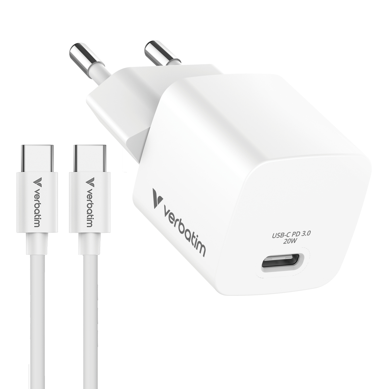 Ladegerät Verbatim USB-C ws inkl. Kabel 1m 20W Essentials Mini GaN 