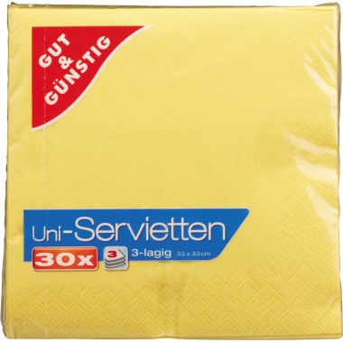 Serviette 33x33cm 30 Stück gelb Zelltuch
