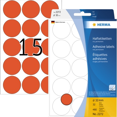 Etikett HERMA 2272 Ø-32mm rot Markierungspunkte 480 St.