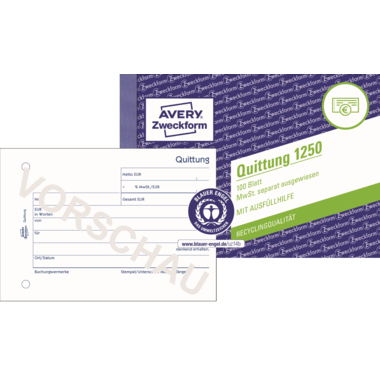 Quittung Avery Zweckform 1250 A6 quer recycling 