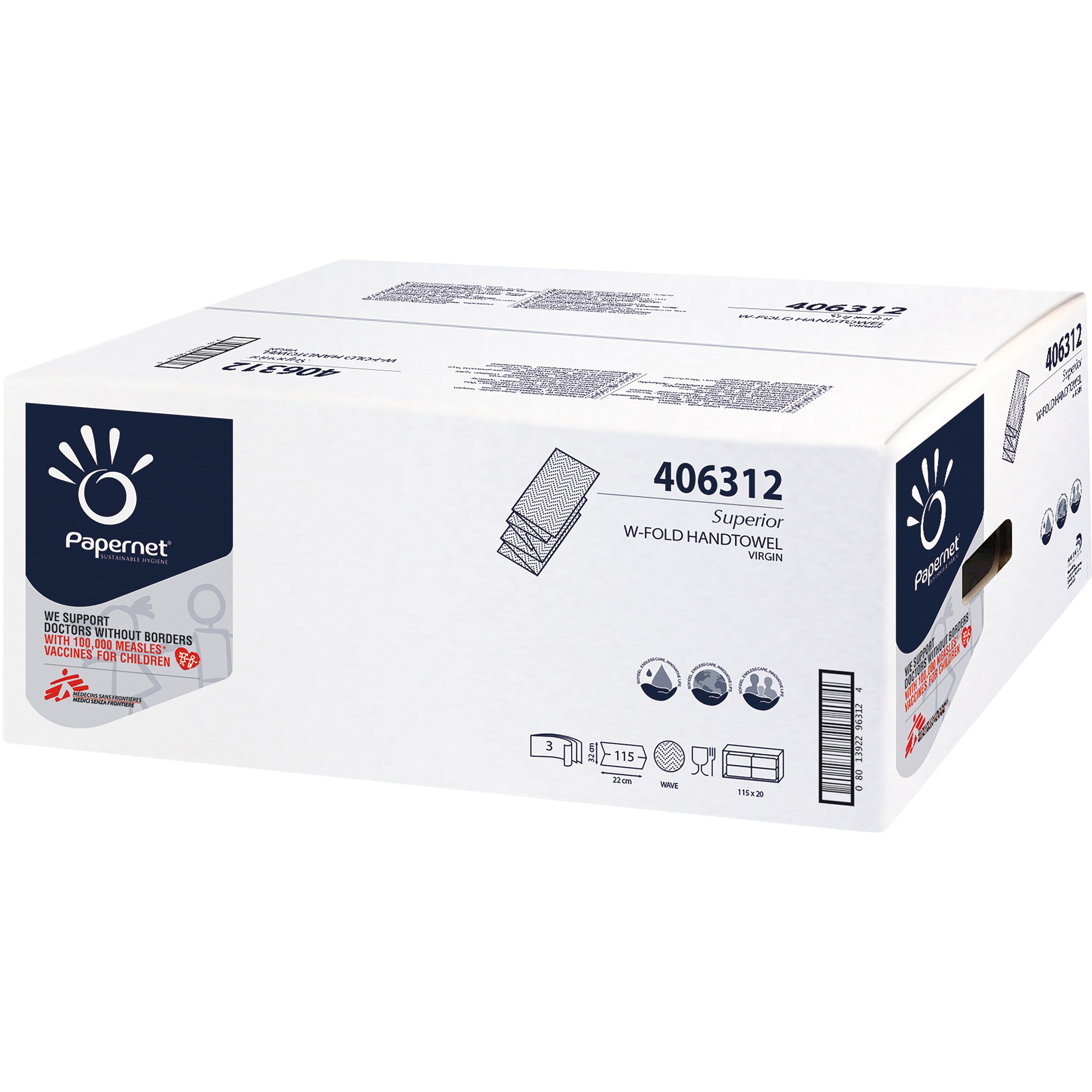 Papierhandt. Papernet 3lag. 22x32cm W-Falz 20x115 Bl. Zellstoff 406312