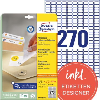 Etikett Avery Zweckform L4730REV-25 17,8x10mm ablösbar 8.100 St.
