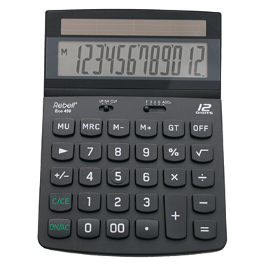 Taschenrechner REBELL ECO 450 schwarz 12 stellig, Solar