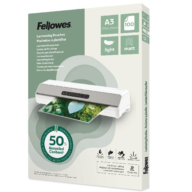 Folientasche Fellowes A3 100143436 80mic Recycled matt Pack. 100 Stück