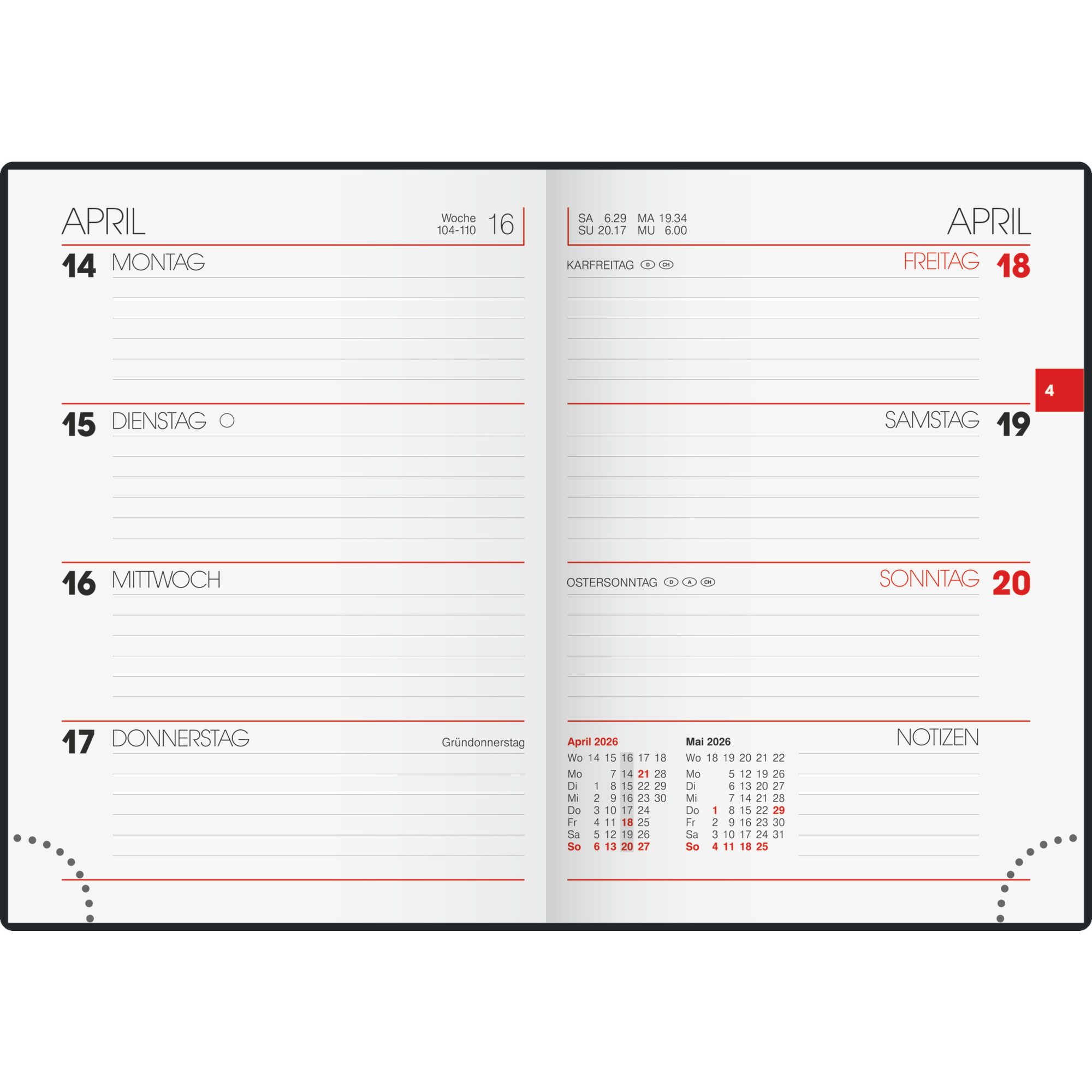 Taschenkalender Brunnen 73111 2S/1W Schwarz, 10x14cm, Mit Eckperforation,