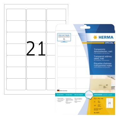 Etikett Herma 8670 63,5x38,1mm transparent, Folie