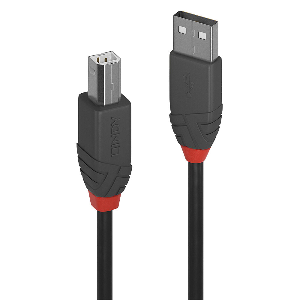 USB Kabel Lindy 36673 2m USB 2.0 Typ A an B Kabel Anthra Line
