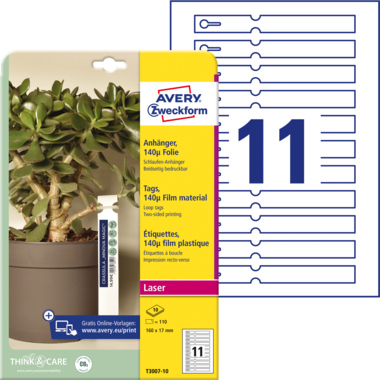 Anhänger Avery Zweckform T3007-10 160x17mm weiß Folie 110 Stück