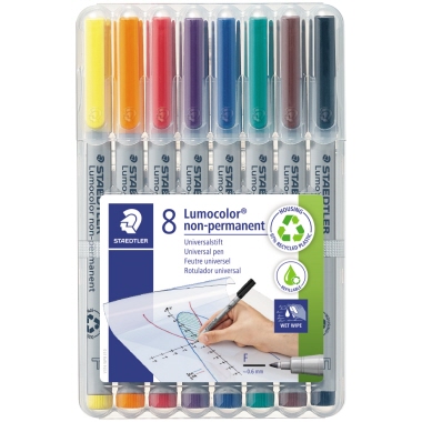 OHP-Marker Staedtler 316WP8 Lumocolor Wasserlöslich, 0,6mm 8er Etui, Wasserlös