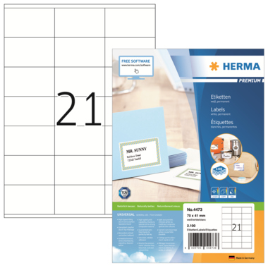 Etikett Herma 4473 70,0x41,0mm weiß Inkjet-, Laser- U. Kopier