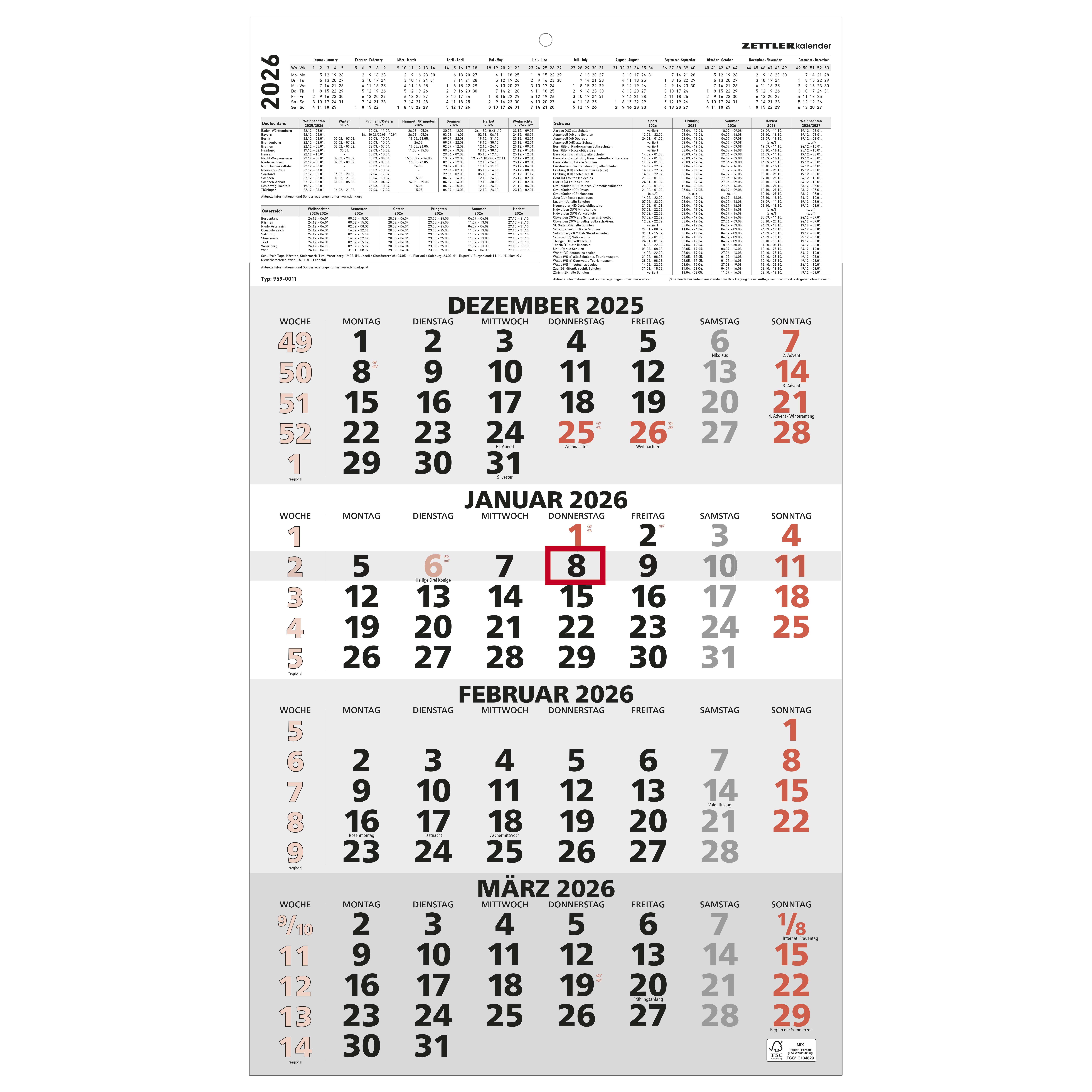 Viermonatskalender Zettler 959-0011 