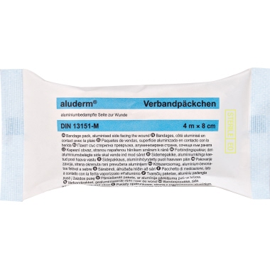 Verbandspäckchen aluderm DIN mittel 13151, 8cmx4m, Kompresse 8x10cm, WEIß