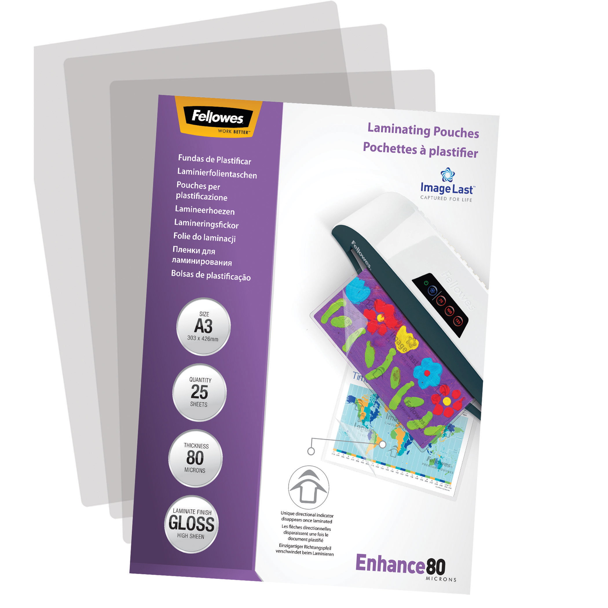 Folientasche FELLOWES A3 303X426mm 80my glänzend 25 St/Pack ImageLast