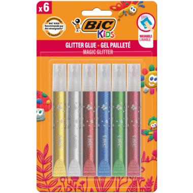 Kleber BIC® Kids Glitter Glue Metallic 6-er sortiert