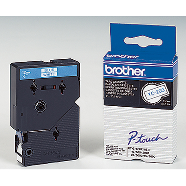 Schriftband Brother TC-203 weiß/blau 12mm x 7,7m