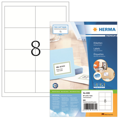 Etikett Herma 4280 96,5x67,7mm weiß Inkjet-, Laser- U. Kopier