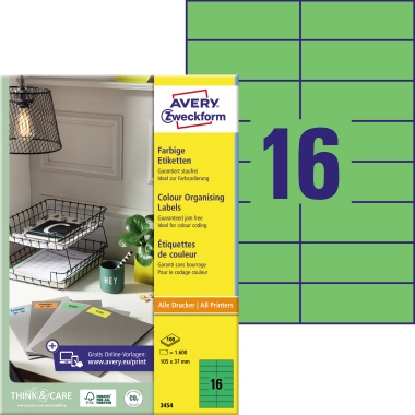 Etikett Avery Zweckform 3454 105x37mm grün 1.600 St.