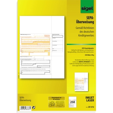 Überweisung PC SEPA Sigel ZV572 Ocr Spezialpapier, Beleglesefähig, 250 B