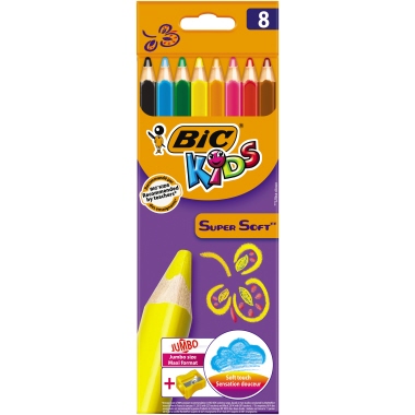 Farbstift BIC Super Soft sortiert 8er Kartonetui mit Spitzer