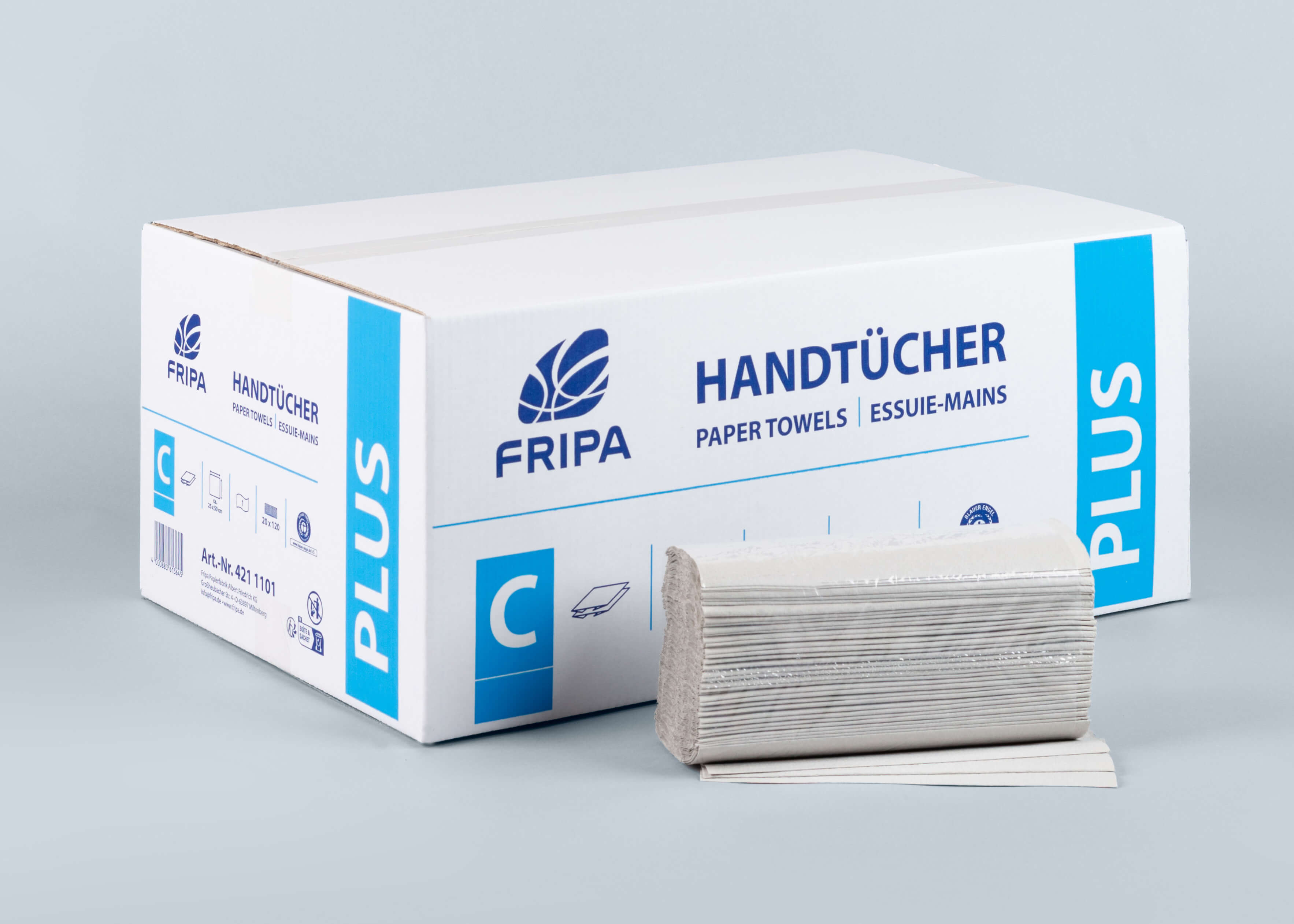 Papierhandtücher Fripa 4211101 25x50mm Geprägt Naturell, C-Falz, Recyclingpap.