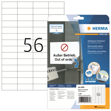 Etikett Herma 5080 52,5x21,2mm weiß Inkjet-, Laser- U. Kopier, Ablösbar