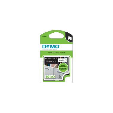 Schriftband Dymo D1 S0718060 schwarzweiß 12mm/5,5m Hochleistungsband