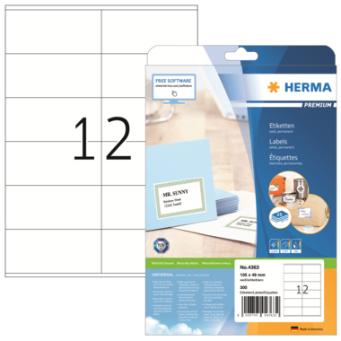 Etikett Herma 4363 105,0x48,0mm weiß Inkjet-, Laser- U. Kopier