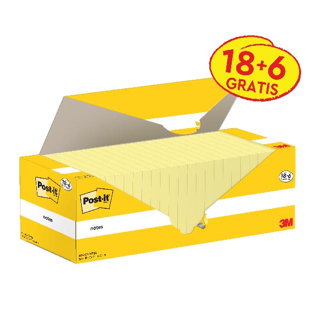 Haftnotizen Post-it 654-CY-VP24 gelb 76x76mm 18+6 gratis