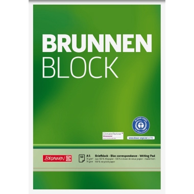 Briefblock BRUNNEN 105241601 A5 unliniert recycling 50 Blatt