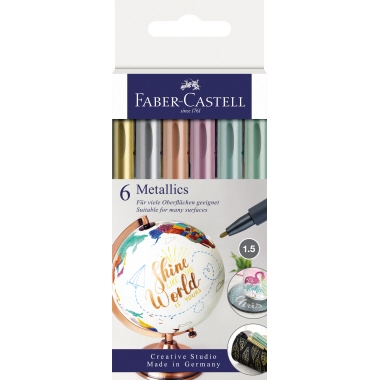 Fasermaler Castell 1607 metallic 6er Etui sortiert, 1,5mm Rundspitze