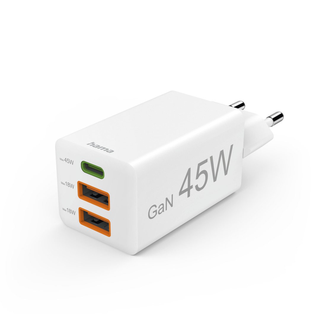Schnellladegerät Hama 201995 45W Gan 1x USB-C PD 2x USB-A QC weiß