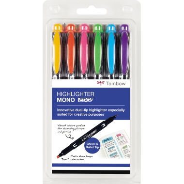 Textmarker Tombo MONO edge 6er Etui Wa-tc, Duo, Keilspitze 3,8mm, Rundspitze
