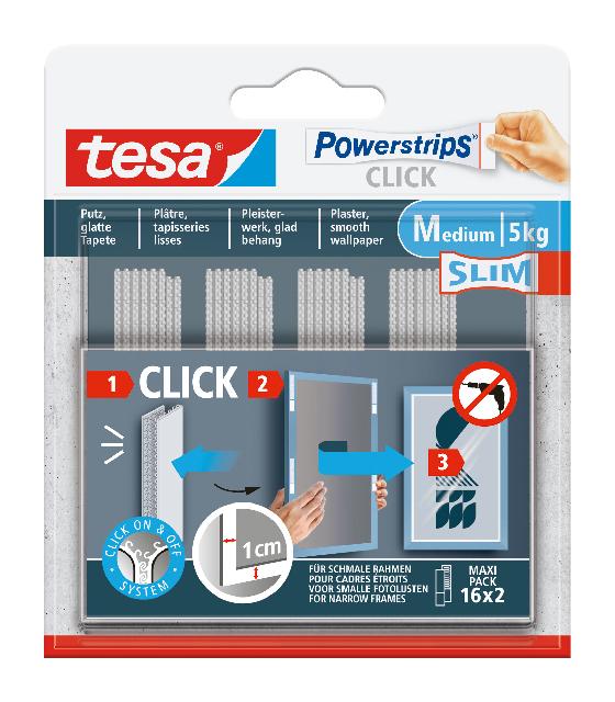 Powerstrips Tesa 77721-00050 16x2 Strips CLICK Klettstreifen MEDIUM Slim