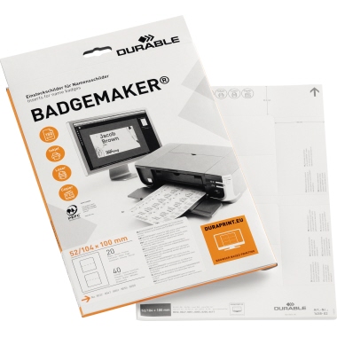 Einsteckschild DURABLE 1458 BADGEMAKER 52x100mm 40 Stück